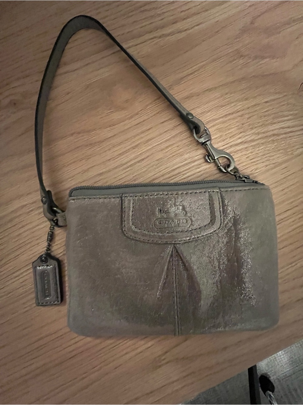 Coach grey/silver Metallic Suede Wristlet